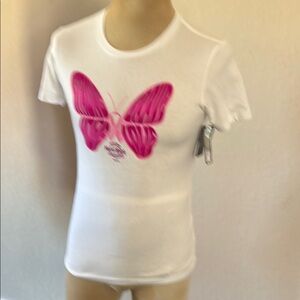 Hard Rock White T-Shirt with Pink Butterfly strong brave love hope L 18”PTP